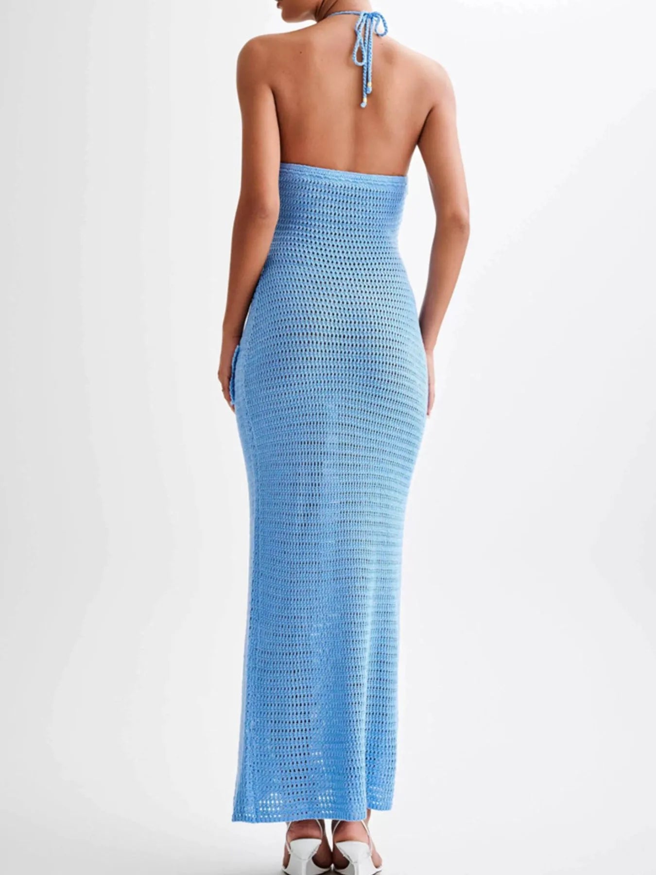 Crochet Floral Halter Knit Cover Up Dress OutfitFlow