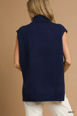 Umgee High-Low Turtleneck Sleeveless Sweater Top OutfitFlow