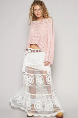 POL Crochet Floral Flared Skirt with Elastic Waist Band OutfitFlow