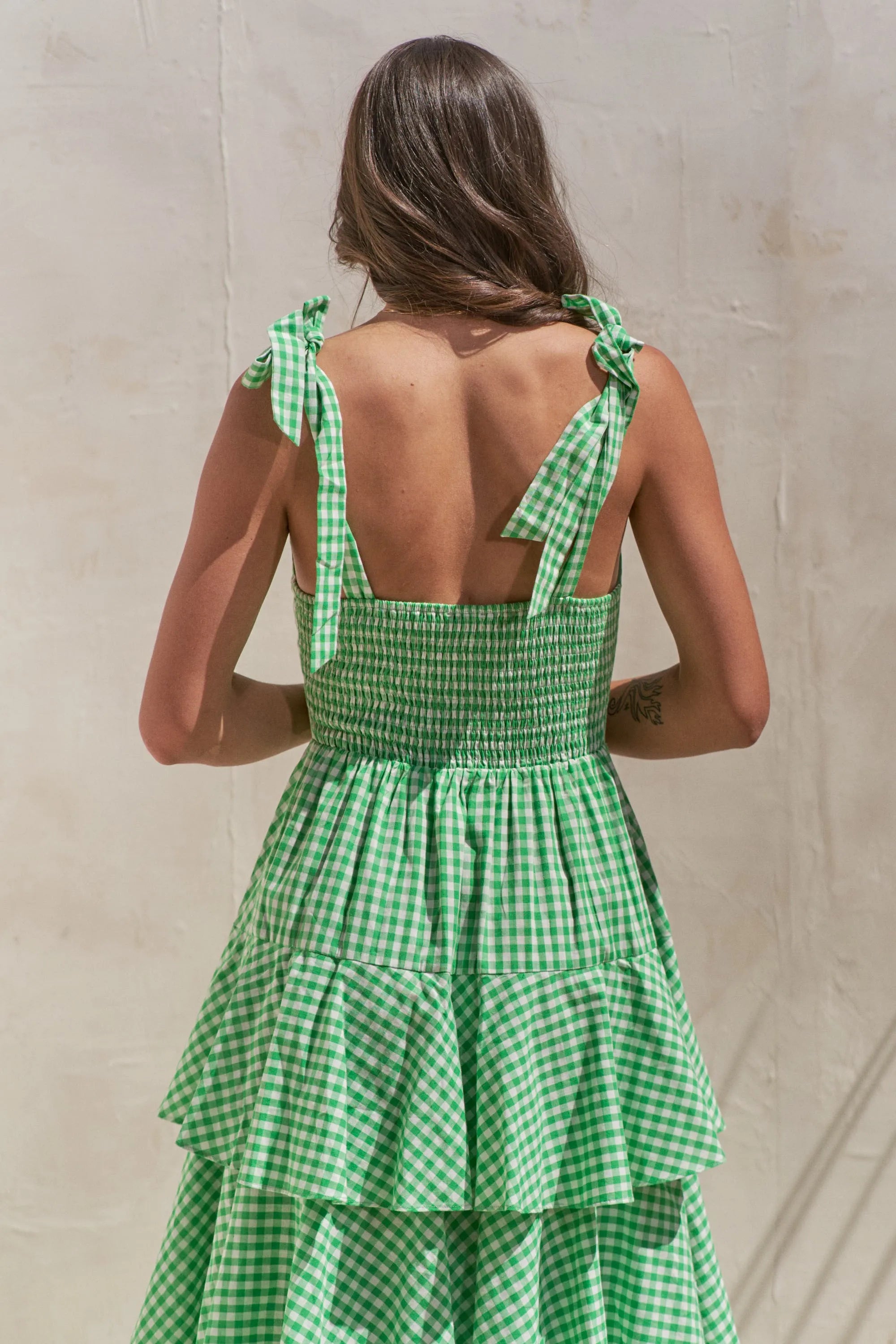 Jade By Jane Sleeveless Gingham Print Tiered Midi Dress OutfitFlow