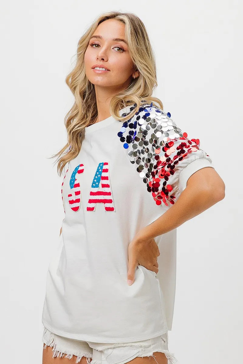 BiBi American Flag Theme Sequin Top OutfitFlow