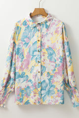 Printed Button Down Lantern Sleeve Shirt OutfitFlow