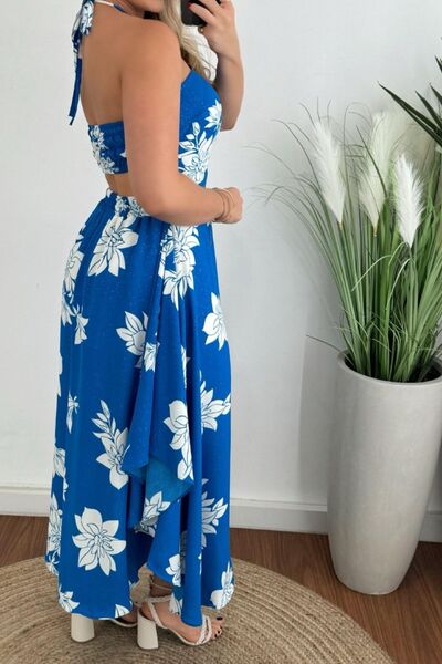 Smocked Printed Halter Neck Dress OutfitFlow