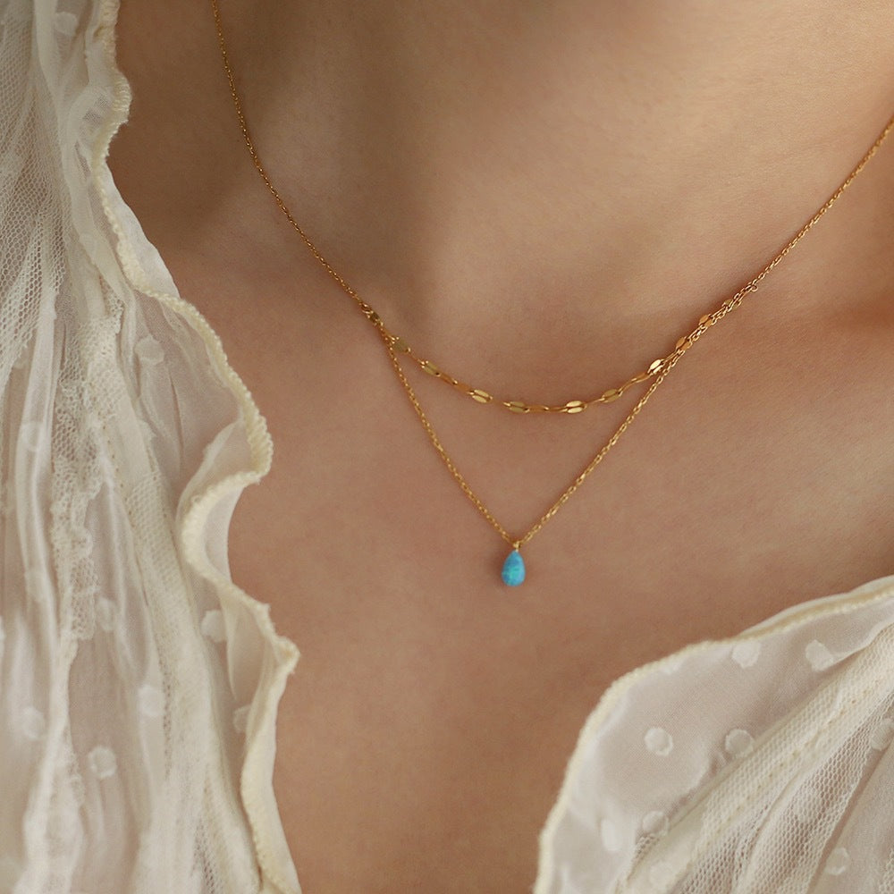 Outfit Flow - Stainless Steel Opal Pendant Necklace