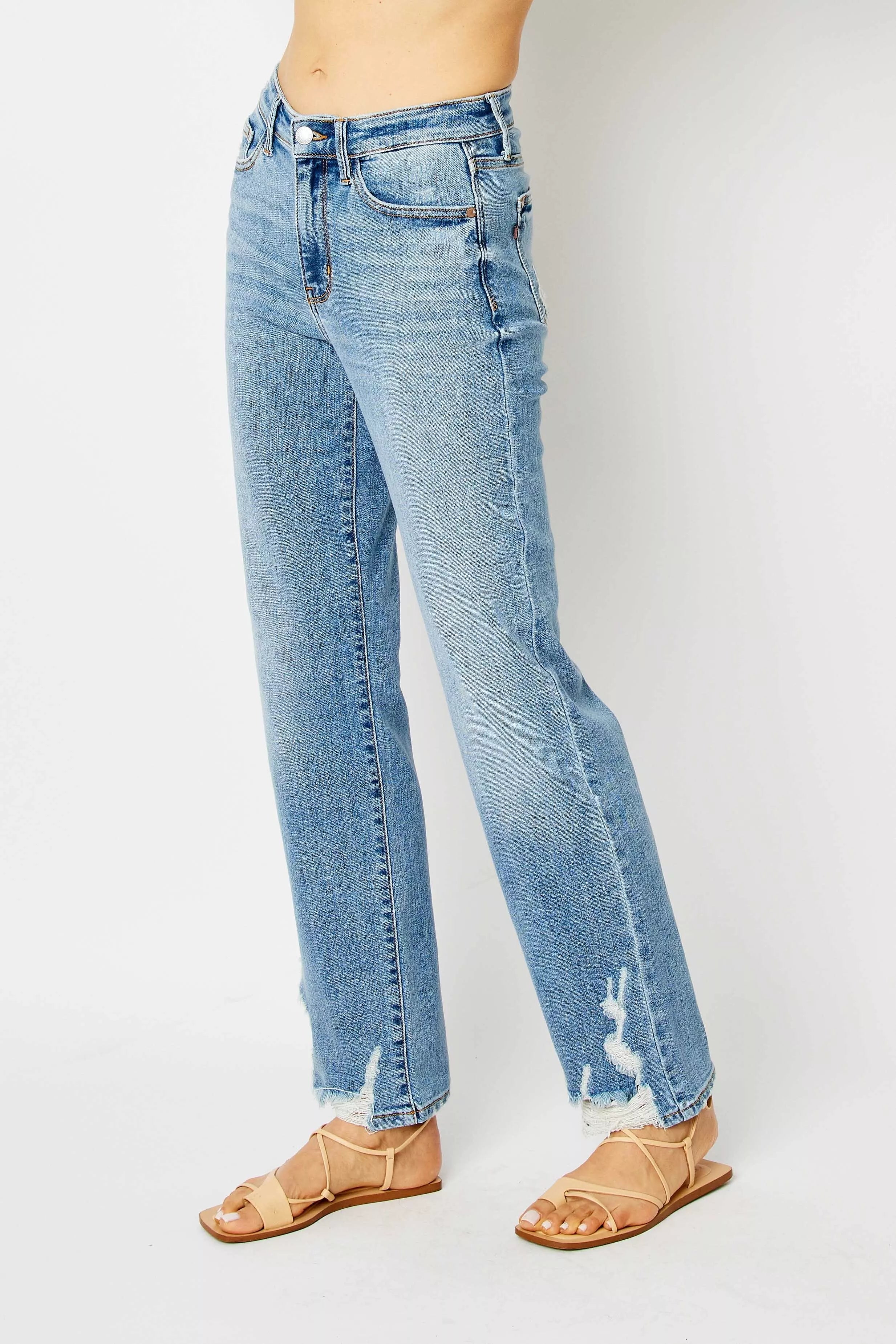 Judy Blue Full Size High Waist Straight Jeans with Heavy Destroy Plus Size OutfitFlow