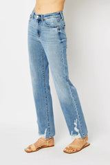 Judy Blue Full Size High Waist Straight Jeans with Heavy Destroy Plus Size OutfitFlow
