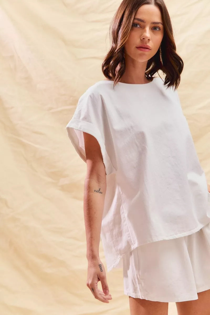 SO ME Round Neck Short Sleeve Top and Shorts Set OutfitFlow