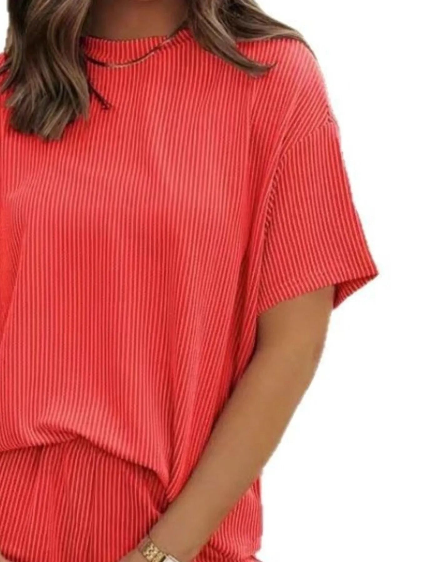 Full Size Ribbed Short Sleeve Top and Shorts Two-Piece Set Plus Size OutfitFlow