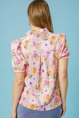 Umgee Floral Print Puff Sleeve Blouse OutfitFlow
