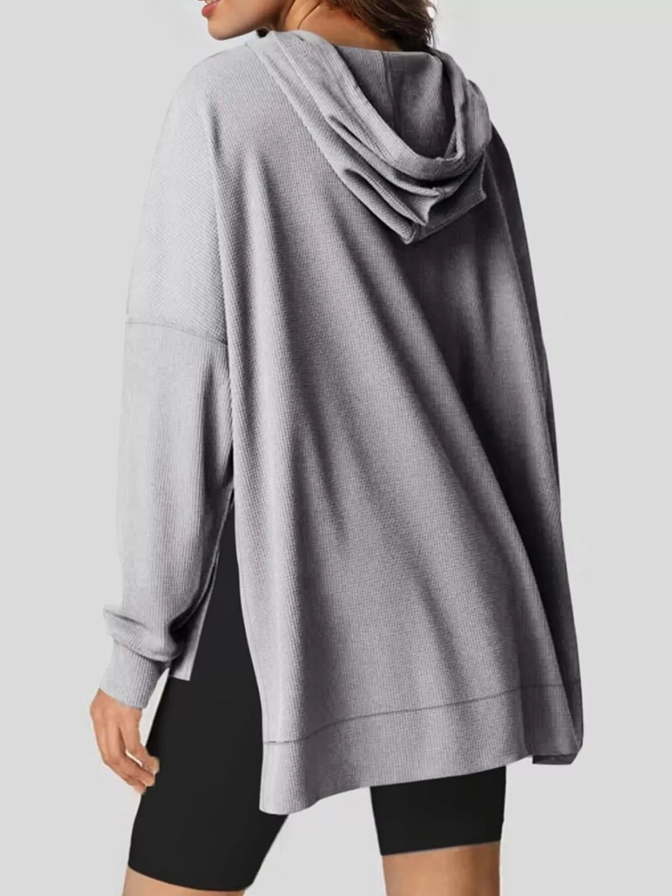 Oversized Drawstring Side Slit Hoodie OutfitFlow