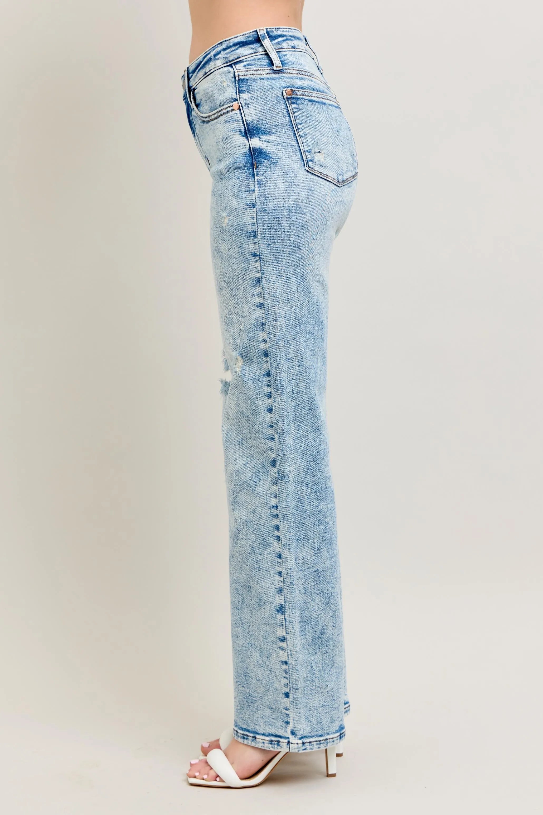 Judy Blue Full Size Hw Mineral Wash Destroy 90's Straight Jeans Plus Size OutfitFlow