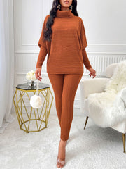 Outfit Flow - Turtleneck Batwing Sleeve Top and Pants Set