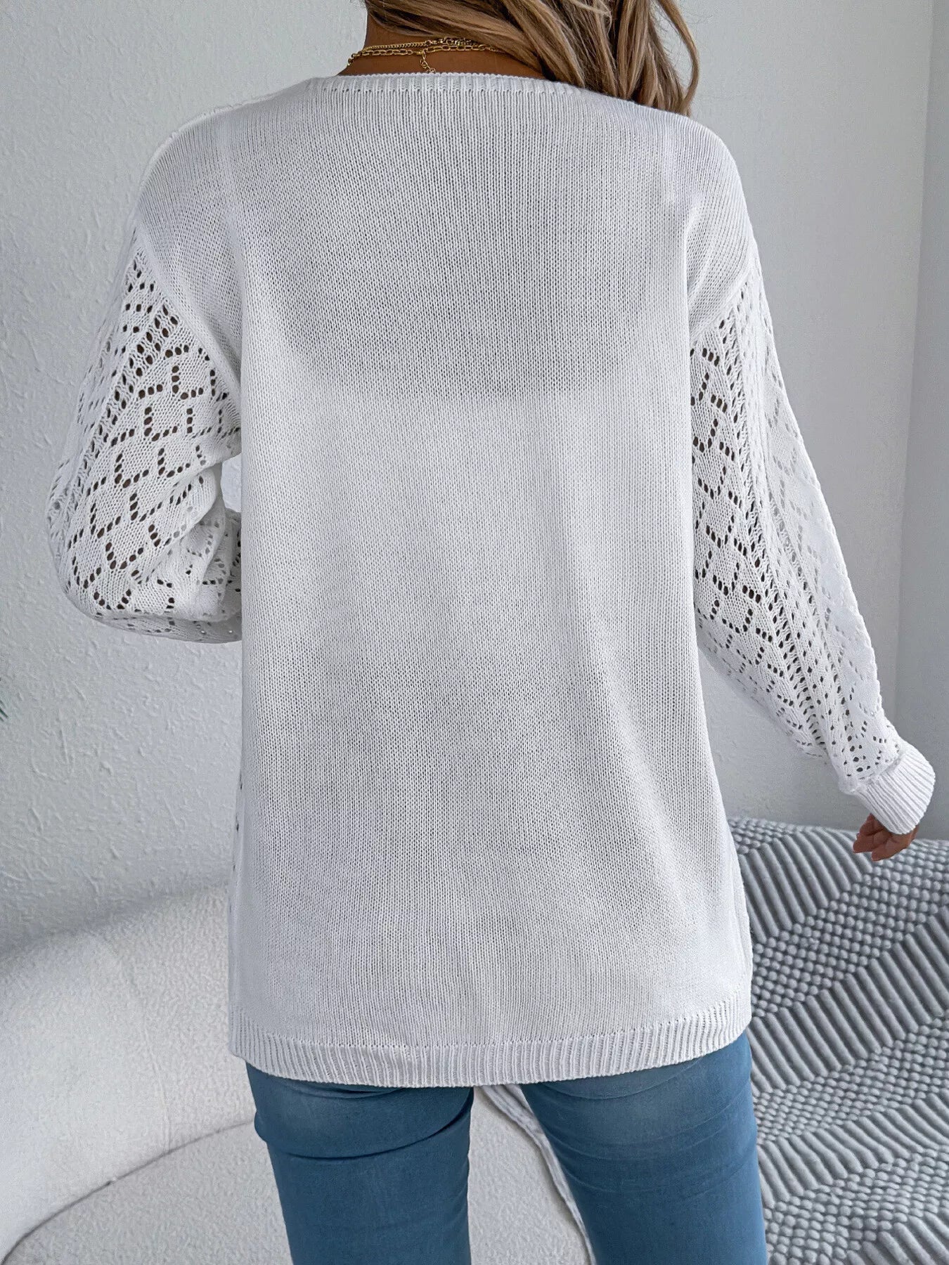 Openwork Open-Front Long Sleeve Cardigan OutfitFlow