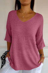 Outfit Flow - V-Neck Three-Quarter Sleeve Knit Top