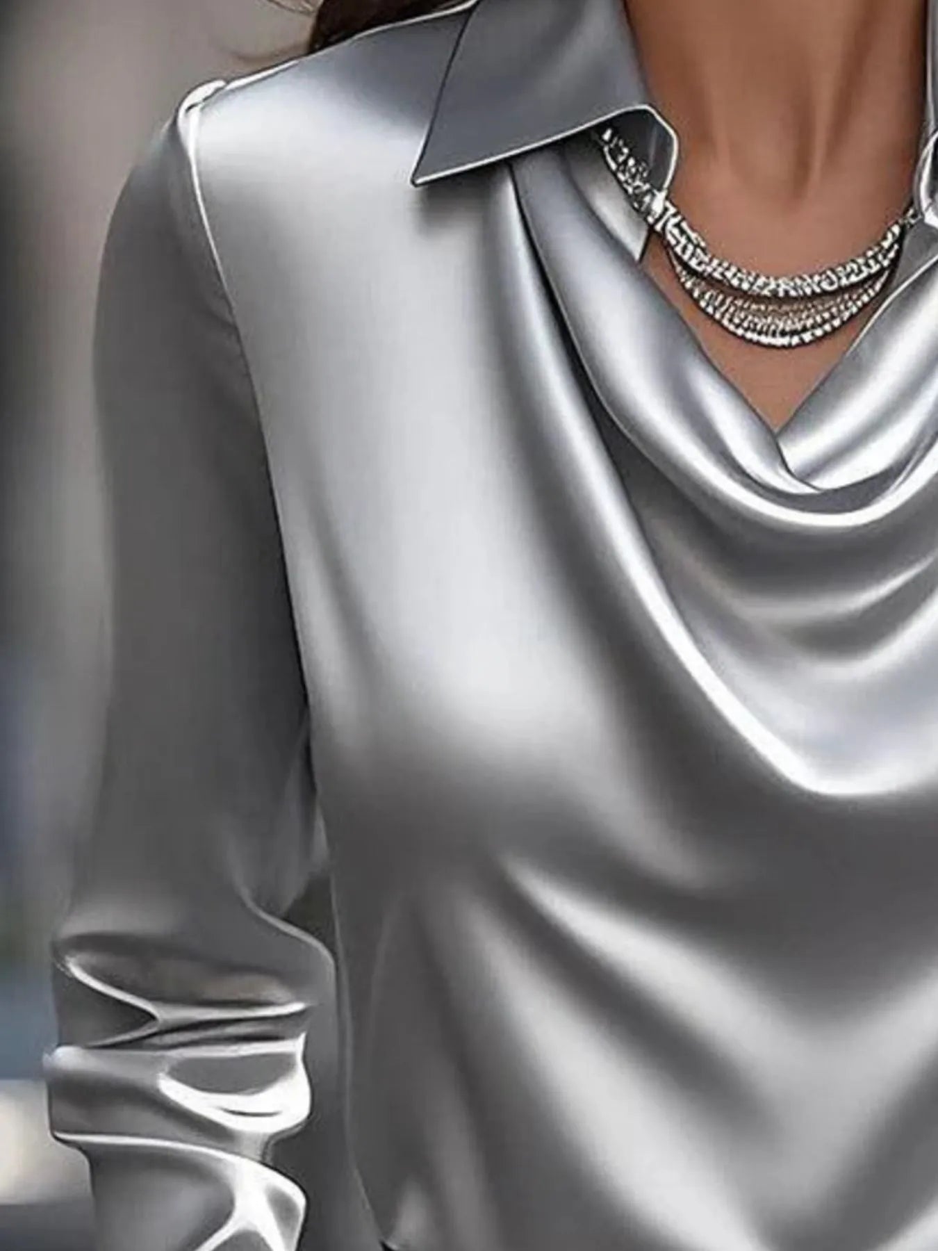 Full Size Collared Neck Long Sleeve Blouse Plus Size OutfitFlow