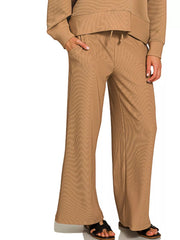 Zenana Ribbed Round Neck Pullover and Drawstring Pants Set OutfitFlow