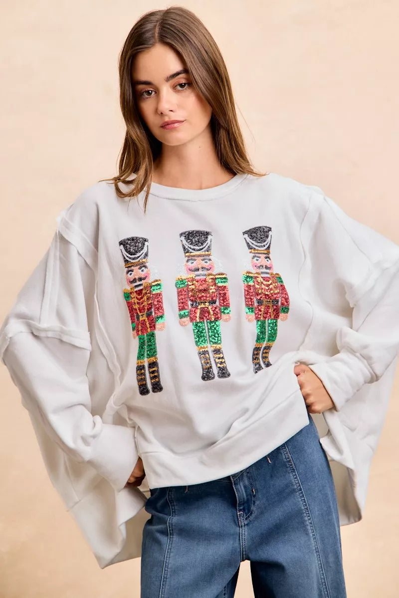 BiBi Christmas Sequin Nutcrackers Embroidery Sweatshirt OutfitFlow