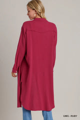 Umgee Cotton Gauze Button Down Shirt Dress Trendsi