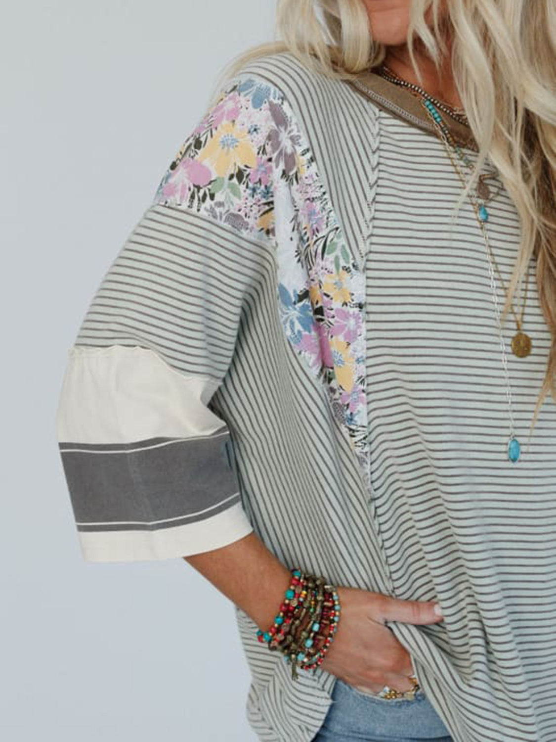 Outfit Flow - Color Block Printed Three-Quarter Sleeve Top