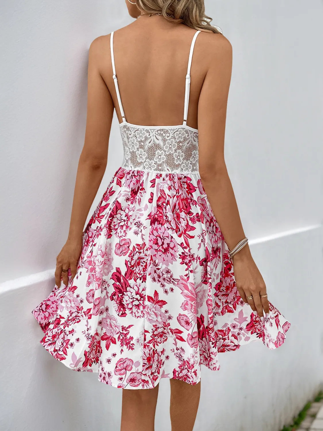 Lace Cutout Floral Print Cami Dress OutfitFlow