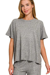 Zenana Soft Melange Short Sleeve Tee & Long Pants Set OutfitFlow