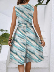 V-Neck Sleeveless Tie Waist Dress OutfitFlow