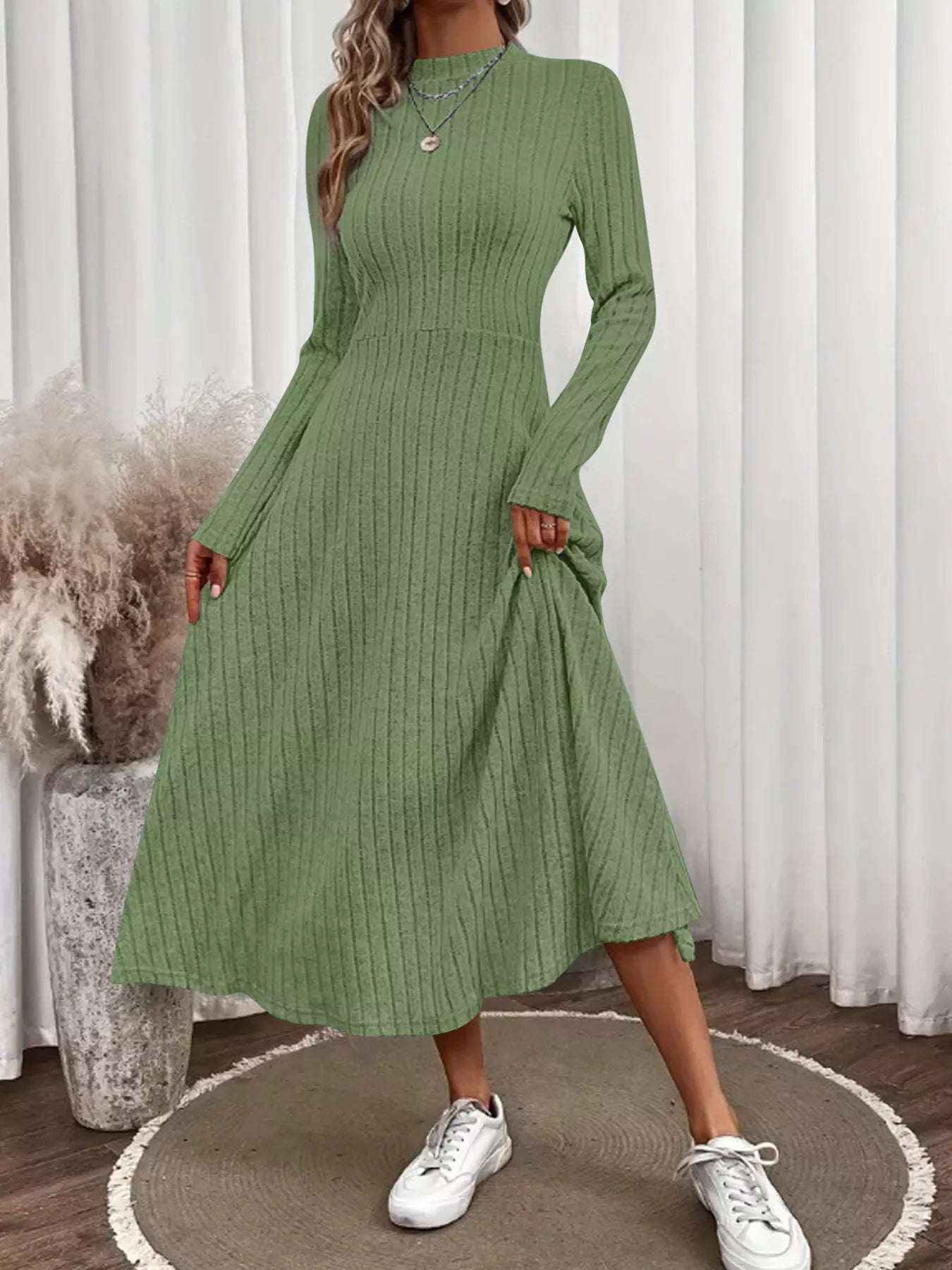 Ribbed Knit A-Line Midi Dress Trendsi
