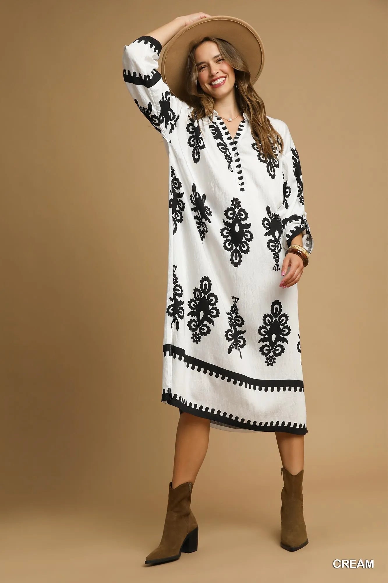 Umgee Abstract Print Midi Dress OutfitFlow