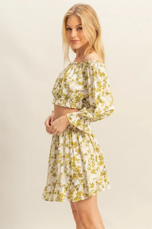 HYFVE Floral Off-Shoulder Flounce Sleeve Top and Skirt Set OutfitFlow