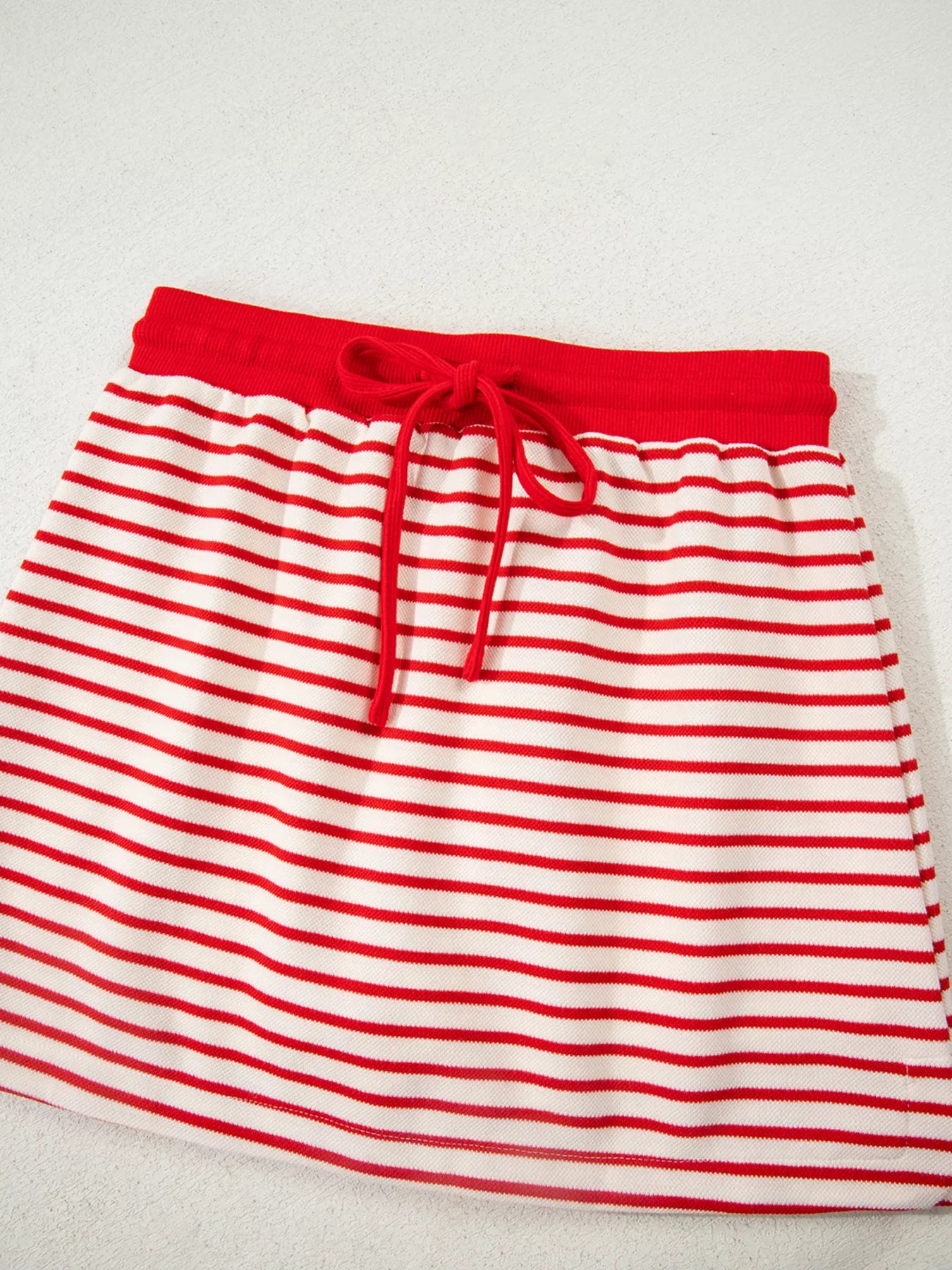 Stripe Collared V Neck Drop Shoulder Pullover and Skort 2pcs Outfit Trendsi