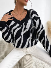 Zebra Print Relaxed Fit Pullover Sweater OutfitFlow