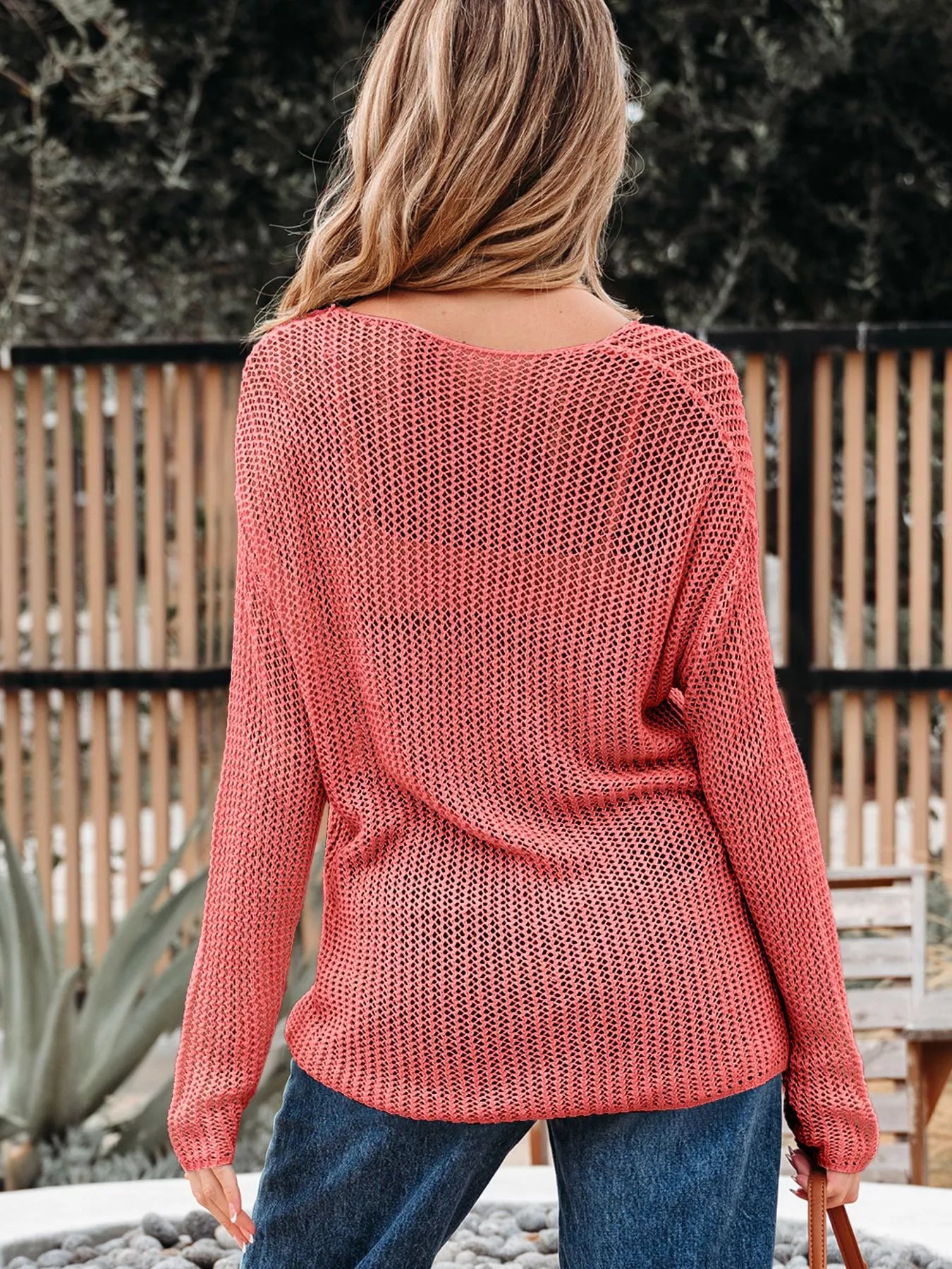 Crochet Hollow Out Long Sleeve Knit Top OutfitFlow