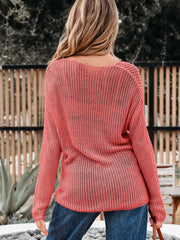 Crochet Hollow Out Long Sleeve Knit Top OutfitFlow