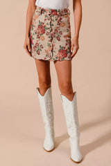 SO ME Floral Jacquard Button Front Mini Skirt with Scall Trendsi
