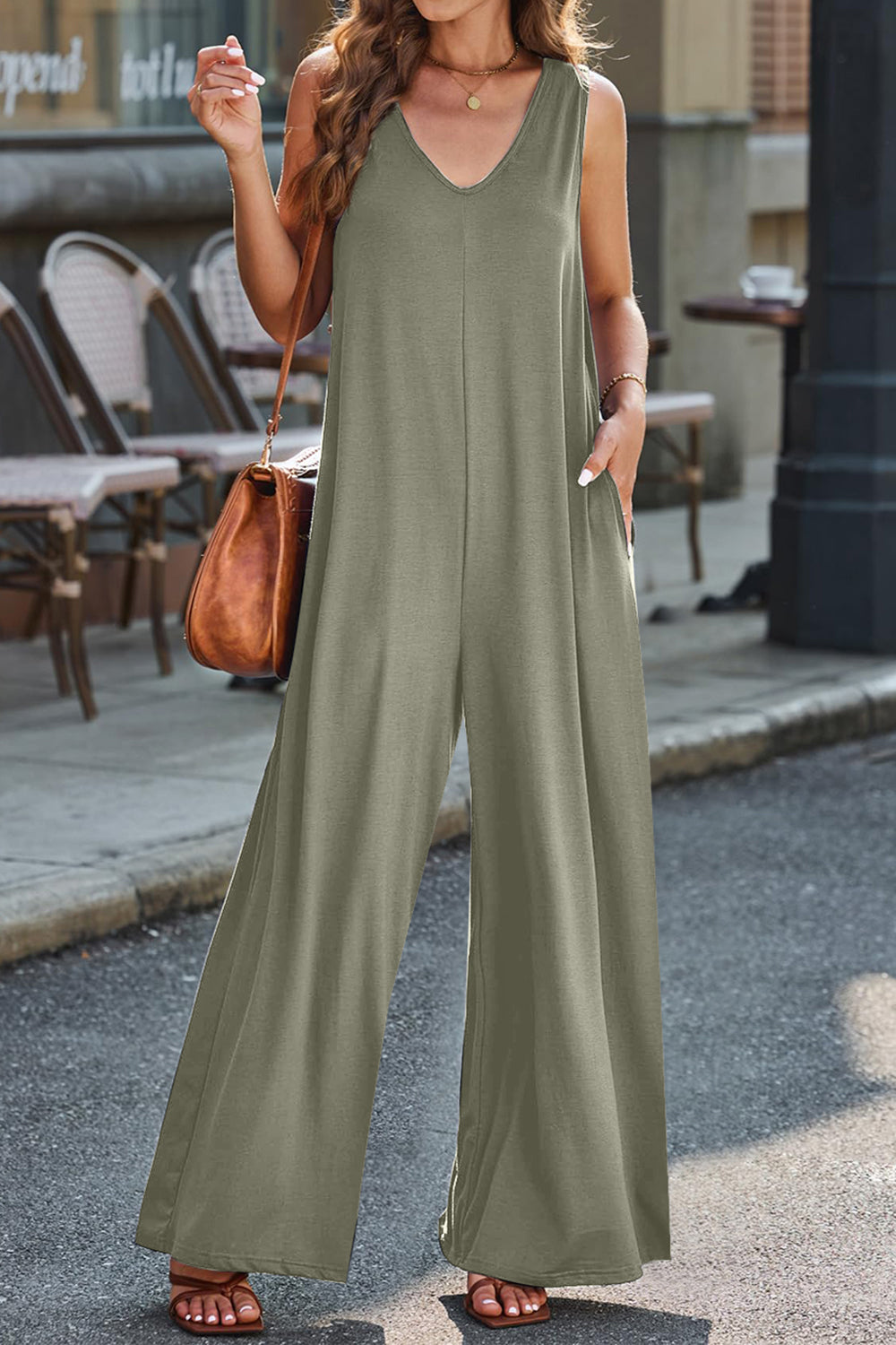 Outfit Flow - Full Size V-Neck Wide Strap Jumpsuit