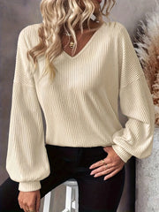 Ribbed Knit Back Bow Tie Blouse OutfitFlow