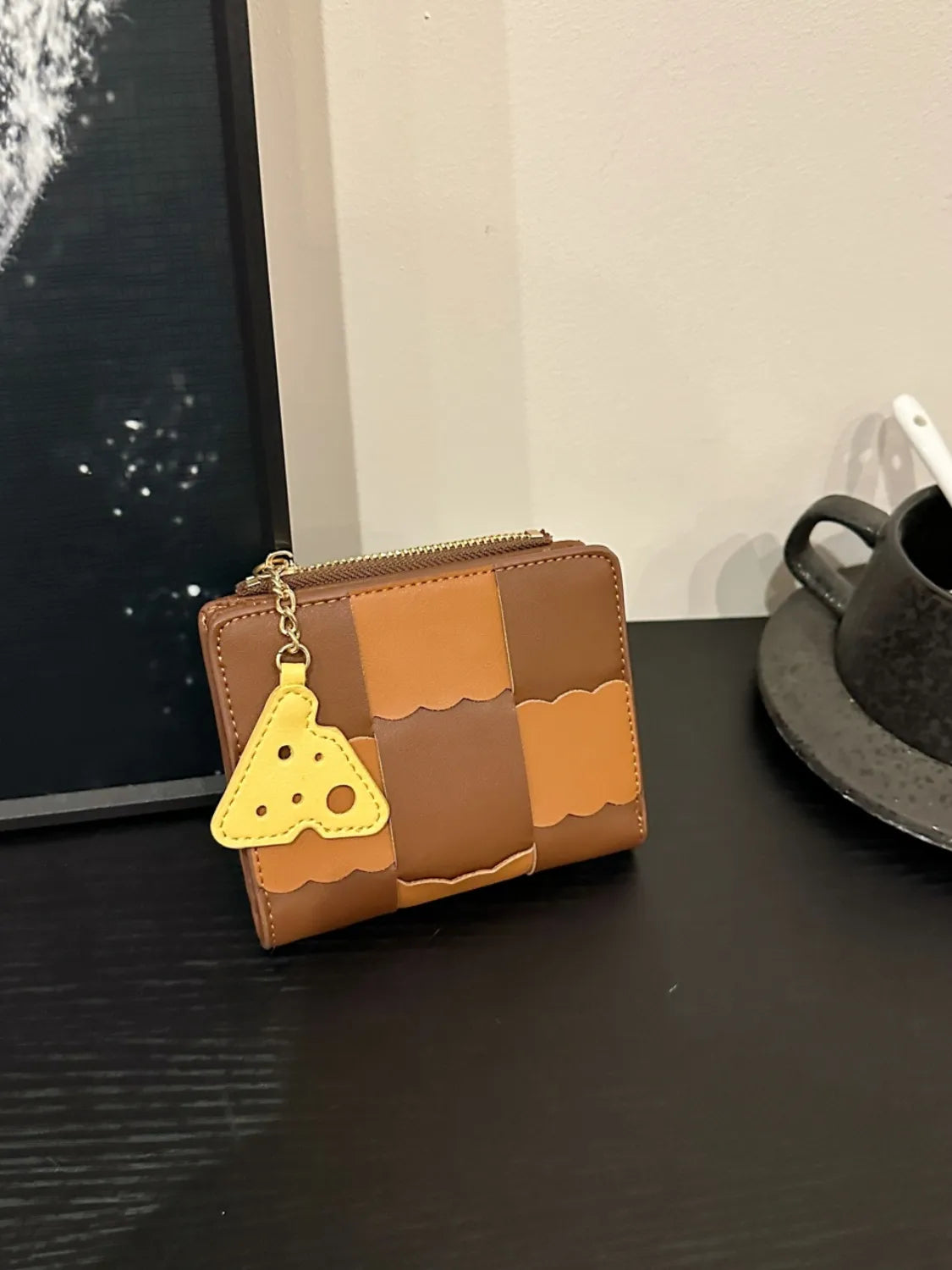 PU Leather Color Block Wallet Ochre One Size OutfitFlow