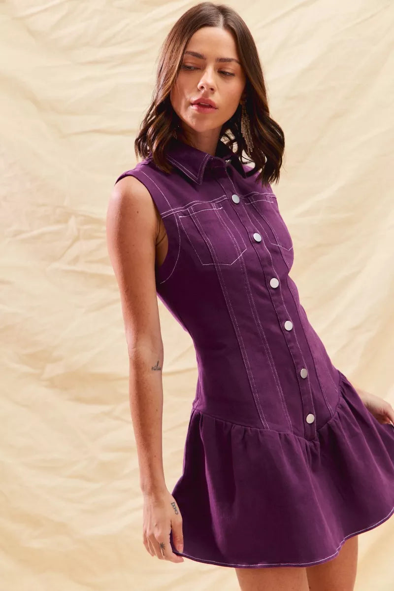 SO ME Button Down Sleeveless Collared Game Day Mini Dress OutfitFlow