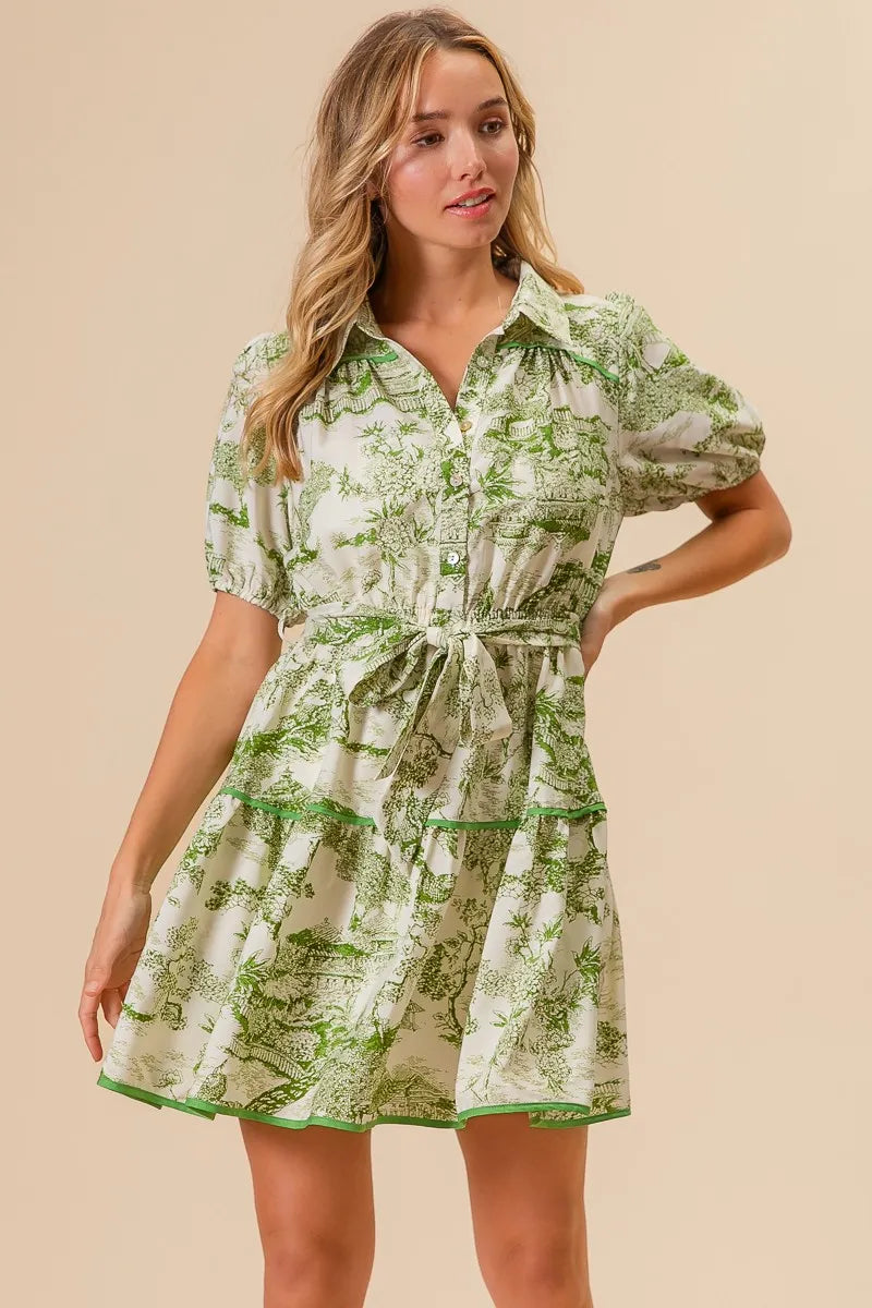 BiBi Woven Printed Tiered Dress OutfitFlow