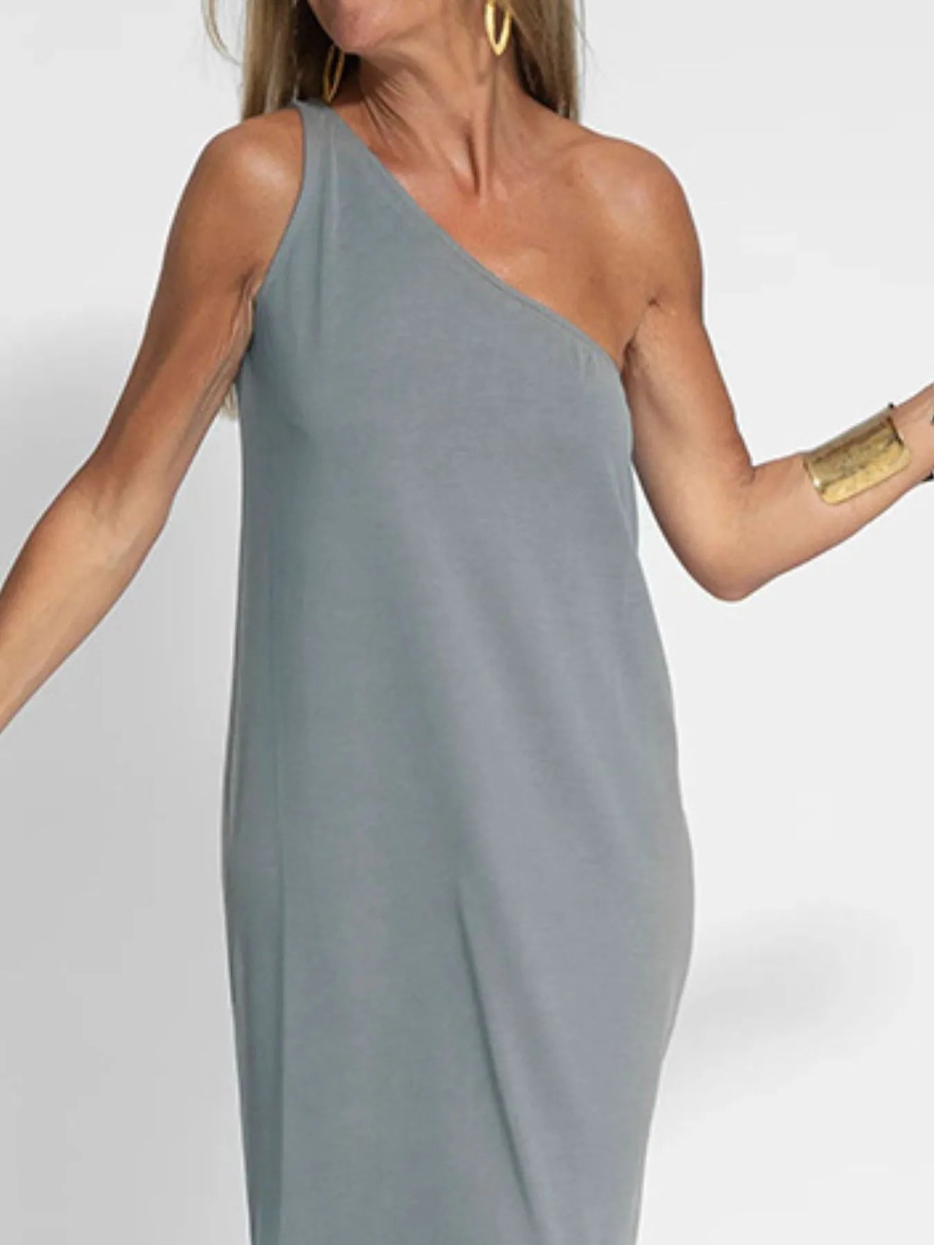 One-Shoulder Maxi Dress with Side Slit OutfitFlow