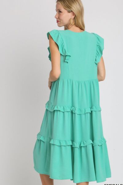 Umgee Full Size Ruffle Tiered Cap Sleeve Midi Dress Plus Size OutfitFlow