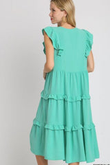 Umgee Full Size Ruffle Tiered Cap Sleeve Midi Dress Plus Size OutfitFlow