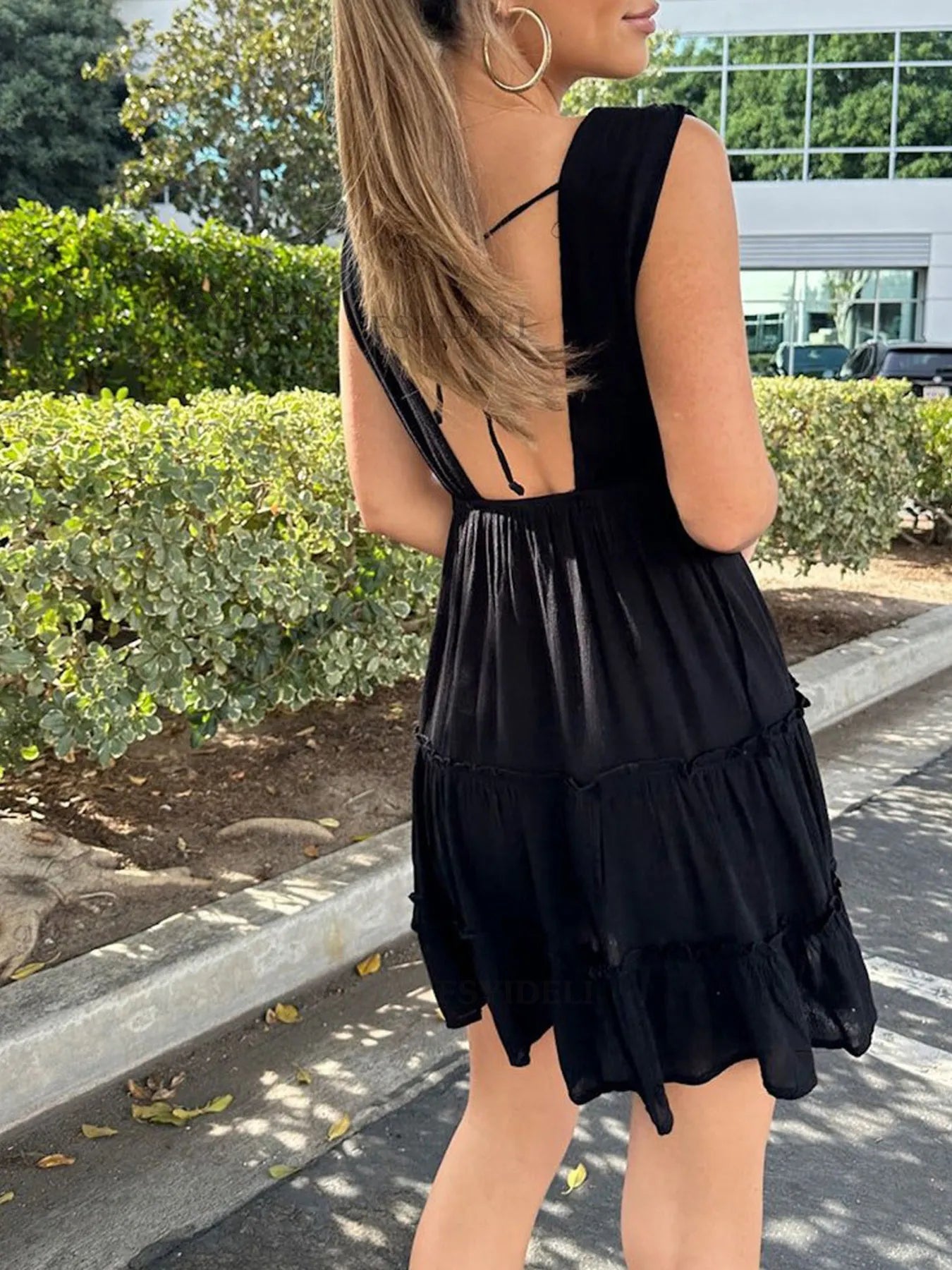Deep V-Neck Tiered Mini Dress OutfitFlow