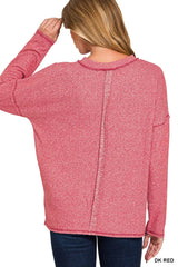 Zenana Soft Melange Hacci Round-Neck Long Sleeve T-Shirt OutfitFlow
