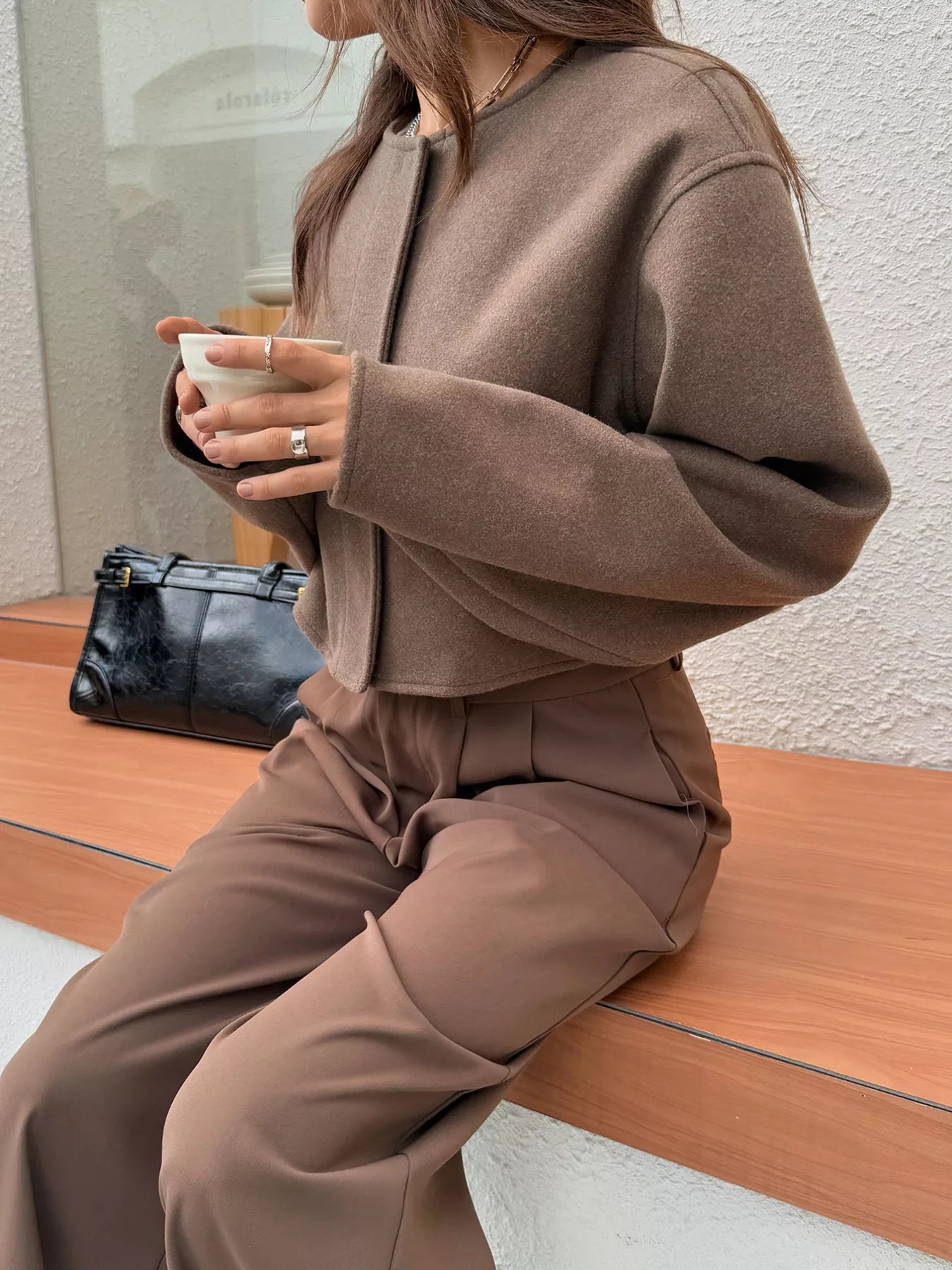 Button-Front Dropped Shoulder Cropped Jacket Trendsi
