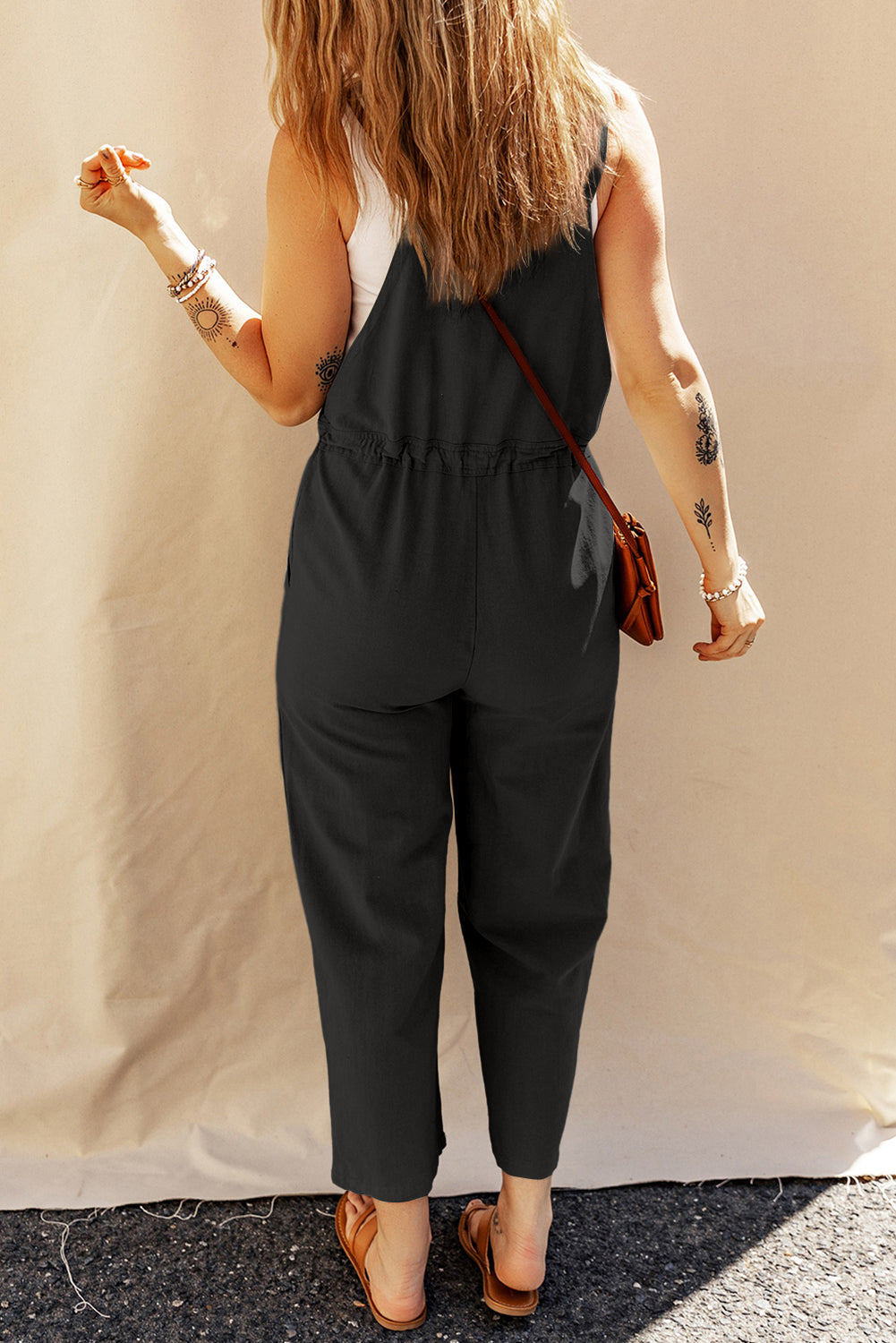 Drawstring Wide Strap Overalls with Pockets OutfitFlow