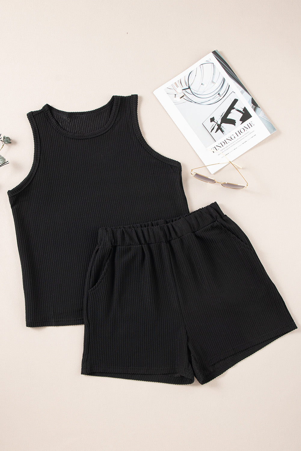 Outfit Flow - Round Neck Sleeveless Top and Shorts Set