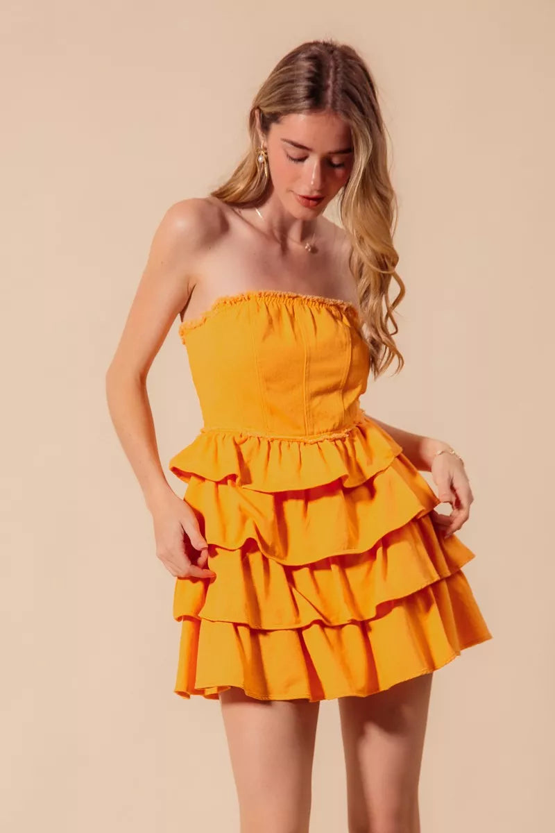 SO ME Strapless Ruffle Layered Game Day Cheer Up Dress OutfitFlow