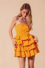 SO ME Strapless Ruffle Layered Game Day Cheer Up Dress OutfitFlow