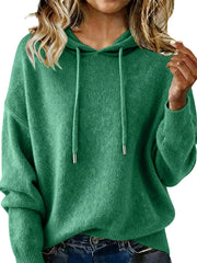 Drawstring Long Sleeve Hooded Sweater Green Trendsi